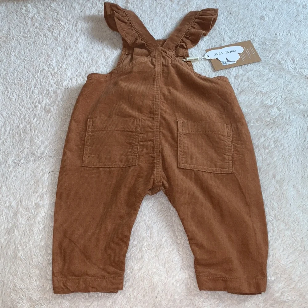 NWT Angel Dear Brown Corduroy Ruffle Bib Overalls 3-6M